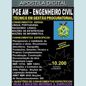 Apostila PGE AM - ENGENHEIRO CIVIL  - Teoria + 10.200 Exercícios - Concurso 2022