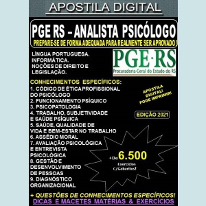 Apostila PGE RS - ANALISTA PSICÓLOGO - Teoria +  6.500 Exercícios - Concurso 2021