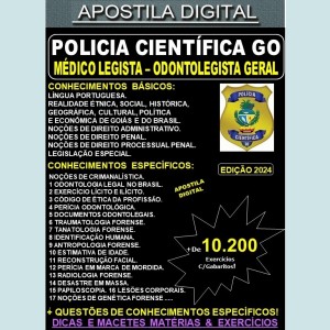 Apostila Polícia Científica GO - Médico Legista - ODONTOLEGISTA - Teoria + 10.200 Exercícios - Concurso 2024