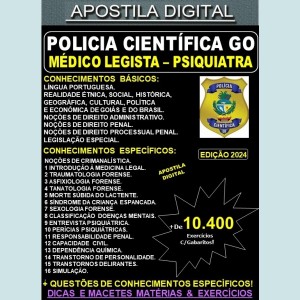 Apostila Polícia Científica GO - Médico Legista - PSIQUIATRA - Teoria + 10.400 Exercícios - Concurso 2024
