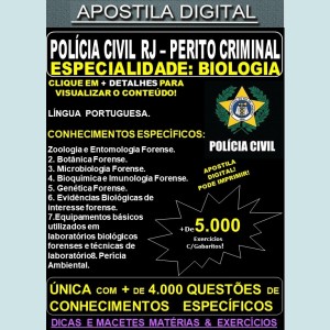 Apostila PC RJ - Perito Criminal BIOLOGIA - Teoria + 5.000 Exercícios - Concurso 2021 - APOSTILA PREPARATÓRIA