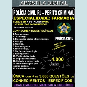 Apostila PC RJ - Perito Criminal FARMÁCIA - Teoria + 4.000 Exercícios - Concurso 2021 - APOSTILA PREPARATÓRIA