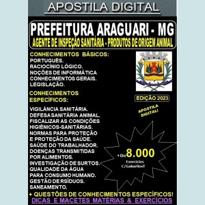 Apostila Prefeitura de Araguari - AGENTE de INSPEÇÃO SANITÁRIA de Produtos de Origem Animal - Teoria + 8.000 Exercícios - Concurso 2023