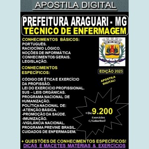 Apostila Prefeitura de Araguari - TÉCNICO de ENFERMAGEM - Teoria + 9.200 Exercícios - Concurso 2023