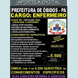 Apostila Prefeitura de ÓBIDOS - ENFERMEIRO - Teoria + 5.500 Exercícios - Concurso 2021