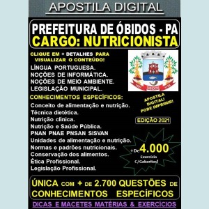 Apostila Prefeitura de ÓBIDOS - NUTRICIONISTA - Teoria + 4.000 Exercícios - Concurso 2021