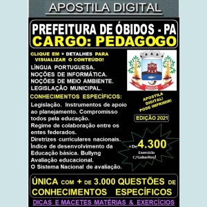 Apostila Prefeitura de ÓBIDOS - PEDAGOGO - Teoria + 4.300 Exercícios - Concurso 2021