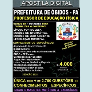 Apostila Prefeitura de ÓBIDOS - PROFESSOR DE EDUCAÇÃO FÍSICA - Teoria + 4.000 Exercícios - Concurso 2021