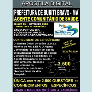 Apostila Prefeitura de BURITI BRAVO MA - AGENTE COMUNITÁRIO de SAÚDE - Teoria + 3.500 Exercícios - Concurso 2020