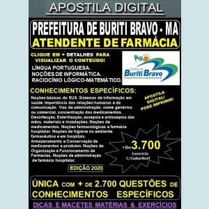 Apostila Prefeitura de BURITI BRAVO MA - ATENDENTE de FARMÁCIA - Teoria + 3.700 Exercícios - Concurso 2020