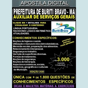 Apostila Prefeitura de BURITI BRAVO MA - AUXILIAR DE SEVIÇOS GERAIS - Teoria + 3.000 Exercícios - Concurso 2020