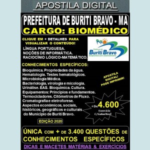 Apostila Prefeitura de BURITI BRAVO MA - BIOMÉDICO - Teoria + 4.600 Exercícios - Concurso 2020