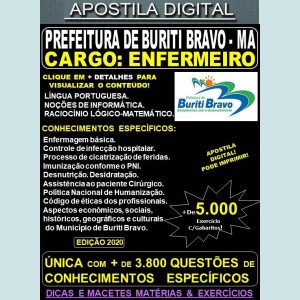 Apostila Prefeitura de BURITI BRAVO MA - ENFERMEIRO - Teoria + 5.000 Exercícios - Concurso 2020