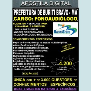 Apostila Prefeitura de BURITI BRAVO MA - FONOAUDIÓLOGO - Teoria + 4.200 Exercícios - Concurso 2020