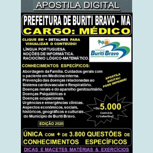 Apostila Prefeitura de BURITI BRAVO MA - MÉDICO - Teoria + 5.000 Exercícios - Concurso 2020