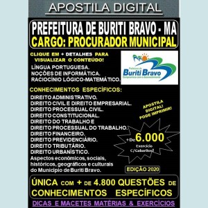 Apostila Prefeitura de BURITI BRAVO MA - PROCURADOR MUNICIPAL - Teoria + 6.000 Exercícios - Concurso 2020
