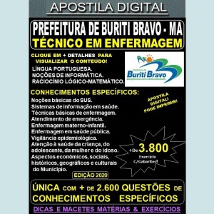 Apostila Prefeitura de BURITI BRAVO MA - TÉCNICO EM ENFERMAGEM - Teoria + 3.800 Exercícios - Concurso 2020