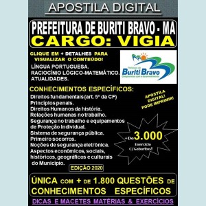 Apostila Prefeitura de BURITI BRAVO MA - VIGIA - Teoria + 3.000 Exercícios - Concurso 2020