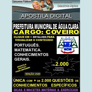 Apostila Prefeitura Municipal de Agua Clara MS - COVEIRO - Teoria + 2.000 Exercícios - Concurso 2020 