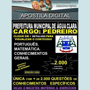 Apostila Prefeitura Municipal de Agua Clara MS - PEDREIRO - Teoria + 2.000 Exercícios - Concurso 2020 