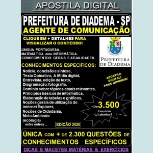 Apostila Prefeitura de Diadema SP - AGENTE DE COMUNICAÇÃO - Teoria +3.500 Exercícios - Concurso 2020
