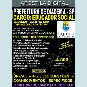 Apostila Prefeitura de Diadema SP - EDUCADOR SOCIAL - Teoria +4.500 Exercícios - Concurso 2020