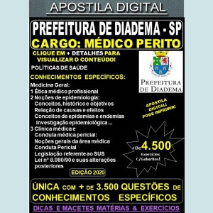 Apostila Prefeitura de Diadema SP - MÉDICO PERITO - Teoria + 5.000 Exercícios - Concurso 2020