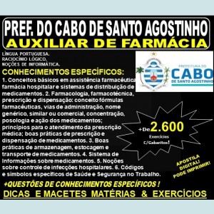 Apostila Prefeitura do Cabo de Santo Agostinho - AUXILIAR de FARMÁCIA e AUXILIAR de FARMÁCIA PLANTONISTA - Teoria + 2.600 Exercícios - Concurso 2019