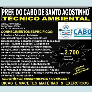 Apostila Prefeitura do Cabo de Santo Agostinho - TÉCNICO AMBIENTAL - Teoria + 2.700 Exercícios - Concurso 2019