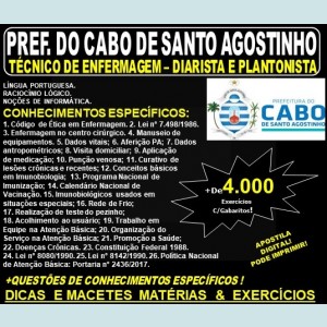 Apostila Prefeitura do Cabo de Santo Agostinho - TÉCNICO DE ENFERMAGEM - DIARISTA e PLANTONISTA - Teoria + 4.000 Exercícios - Concurso 2019