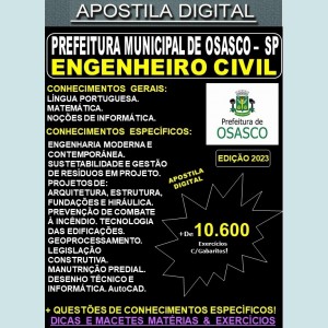 Apostila Prefeitura de OSASCO - ENGENHEIRO CIVIL - Teoria + 10.600 Exercícios - Concurso 2023