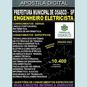 Apostila Prefeitura de OSASCO - ENGENHEIRO ELETRICISTA - Teoria + 10.400 Exercícios - Concurso 2023