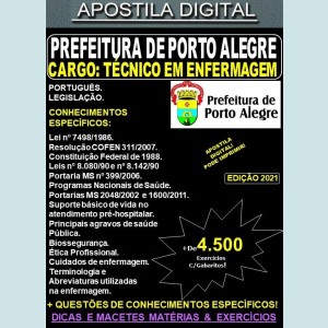 Apostila Prefeitura de Porto Alegre - TÉCNICO em ENFERMAGEM - Teoria + 4.500 Exercícios - Concurso 2021