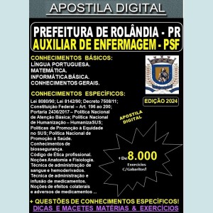 Apostila PREF ROLÂNDIA - AUXILIAR de ENFERMAGEM PSF - Teoria + 8.000 Exercícios - Concurso 2024