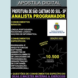 Apostila Pref São Caetano do Sul - ANALISTA PROGRAMADOR - Teoria + 10.500 Exercícios - Concurso 2023