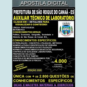 Apostila Prefeitura de São Roque do Canaã ES - AUXILIAR TÉCNICO de LABORATÓRIO - Teoria + 4.000 Exercícios - Concurso 2020
