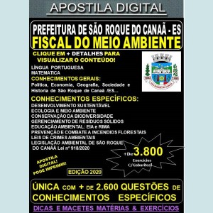 Apostila Prefeitura de São Roque do Canaã ES - FISCAL do MEIO AMBIENTE - Teoria + 3.800 Exercícios - Concurso 2020
