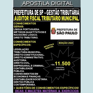 Apostila  ISS SP - Auditor Fiscal Tributário Municipal - GESTÃO TRIBUTÁRIA - Teoria + 11.500 Exercícios - Concurso 2023