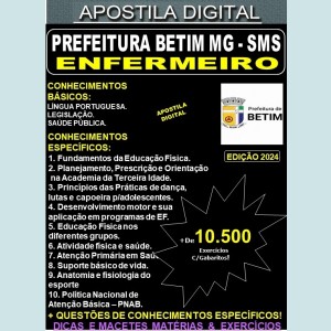 Apostila PREF BETIM SMS - ENFERMEIRO - Teoria + 10.500 Exercícios - Concurso 2024