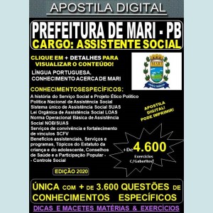 Apostila PREFEITURA de MARI PB - ASSISTENTE SOCIAL - Teoria + 4.600 Exercícios - Concurso 2020