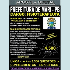 Apostila PREFEITURA de MARI PB - FISIOTERAPEUTA - Teoria + 4.500 Exercícios - Concurso 2020