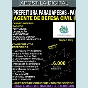 Apostila PREF. PARAUAPEBAS - AGENTE de DEFESA CIVIL I - Teoria + 6.000 Exercícios - Concurso 2023