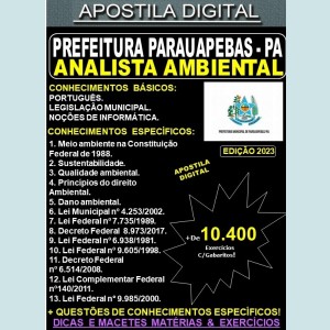Apostila PREF. PARAUAPEBAS - ANALISTA AMBIENTAL - Teoria + 10.400 Exercícios - Concurso 2023