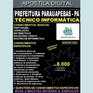 Apostila PREF. PARAUAPEBAS - TÉCNICO INFORMÁTICA - Teoria + 8.000 Exercícios - Concurso 2023