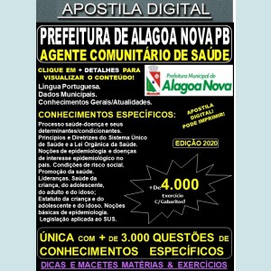 Apostila Prefeitura de ALAGOA NOVA PB - AGENTE COMUNITÁRIO DE SAÚDE - Teoria + 4.000 Exercícios - Concurso 2020