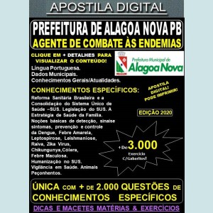 Apostila Prefeitura de ALAGOA NOVA PB - AGENTE DE COMBATE ÀS ENDEMIAS - Teoria + 3.000 Exercícios - Concurso 2020