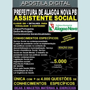 Apostila Prefeitura de ALAGOA NOVA PB - ASSISTENTE SOCIAL - Teoria + 5.000 Exercícios - Concurso 2020