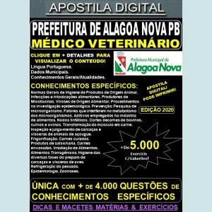 Apostila Prefeitura de ALAGOA NOVA PB - MÉDICO VETERINÁRIO - Teoria + 5.000 Exercícios - Concurso 2020