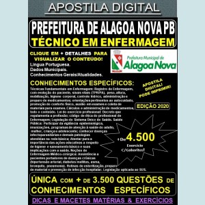 Apostila Prefeitura de ALAGOA NOVA PB - TÉCNICO EM ENFERMAGEM - Teoria + 4.500 Exercícios - Concurso 2020