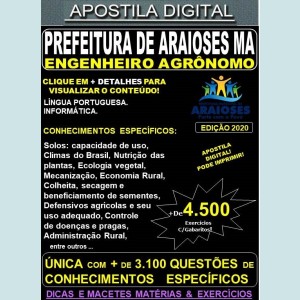 Apostila Prefeitura de Araioses MA - ENGENHEIRO AGRÔNOMO - Teoria +4.500 Exercícios - Concurso 2020